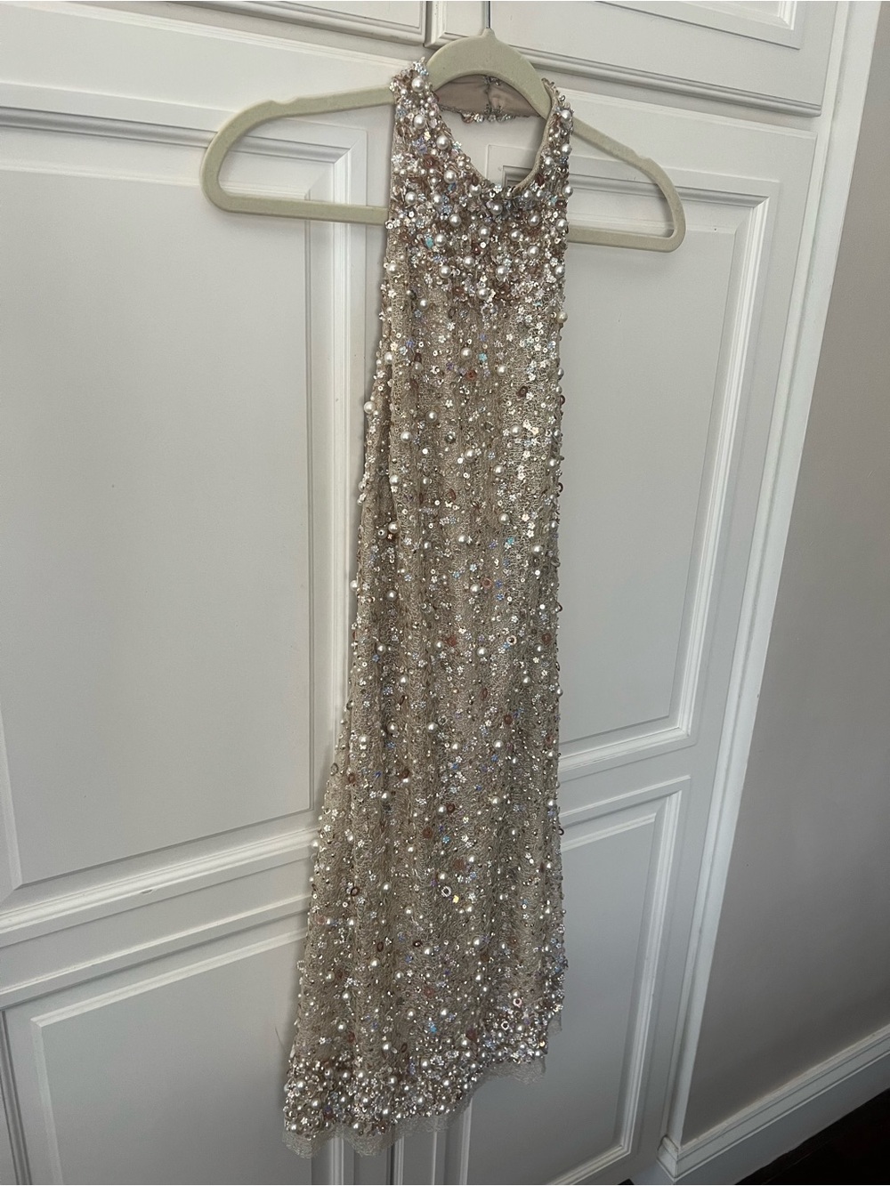 Aidan by Aidan Mattox Champagne Sequin Halter Mini Dress
